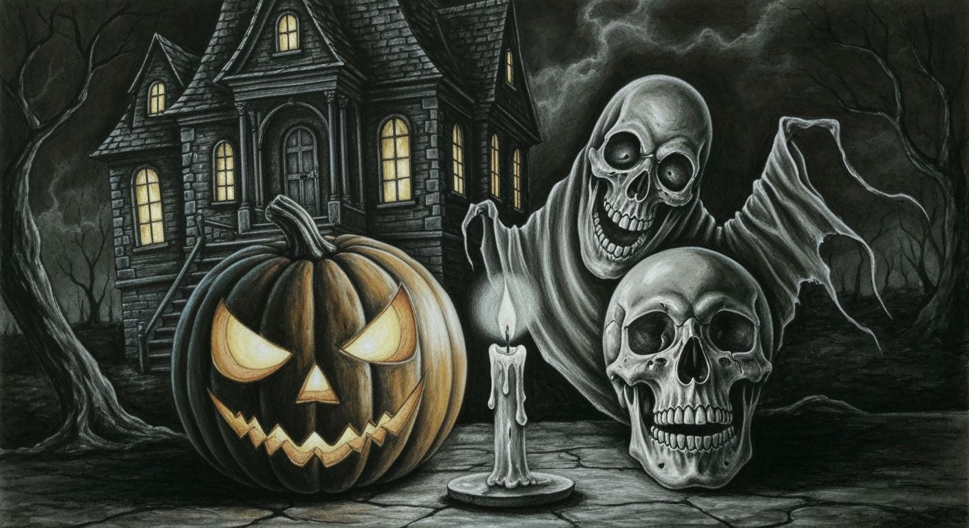 Penny Dreadful style haunted house at night, with a large pu...