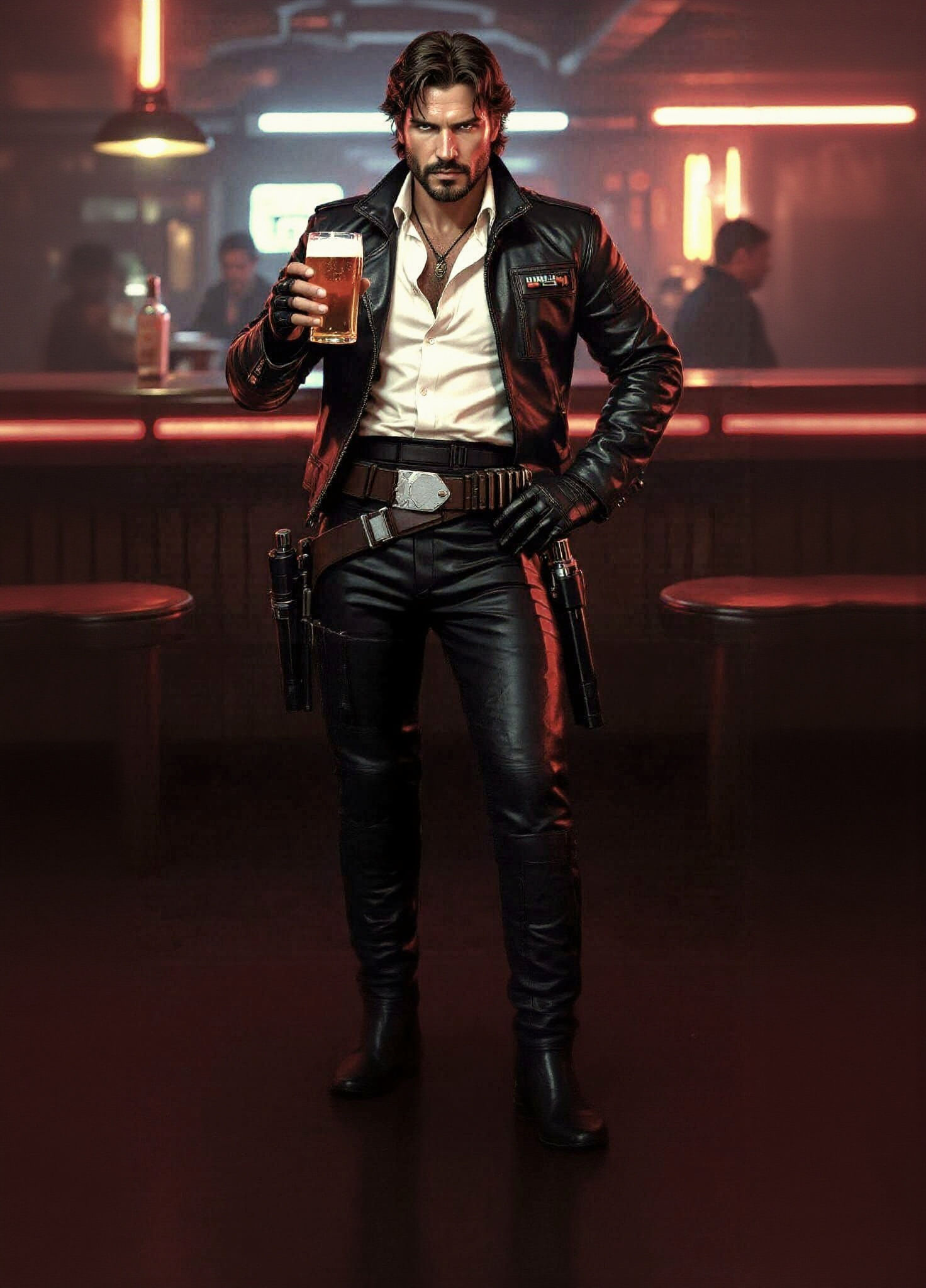 Man Drinks Beer in Star Wars Cantina, Hyperrealistic Digital...