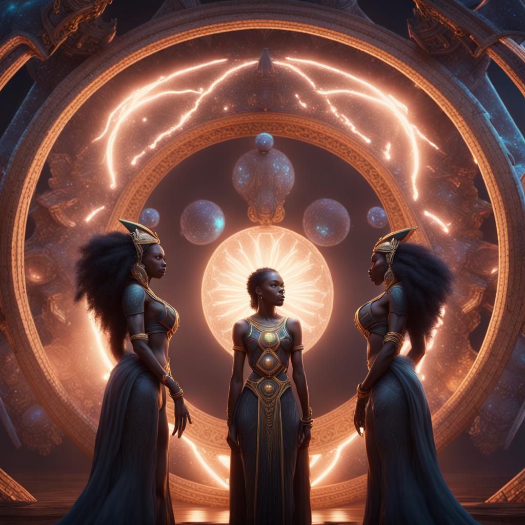 Cosmic Goddesses Meeting: Detailed Fantasy Concept Art