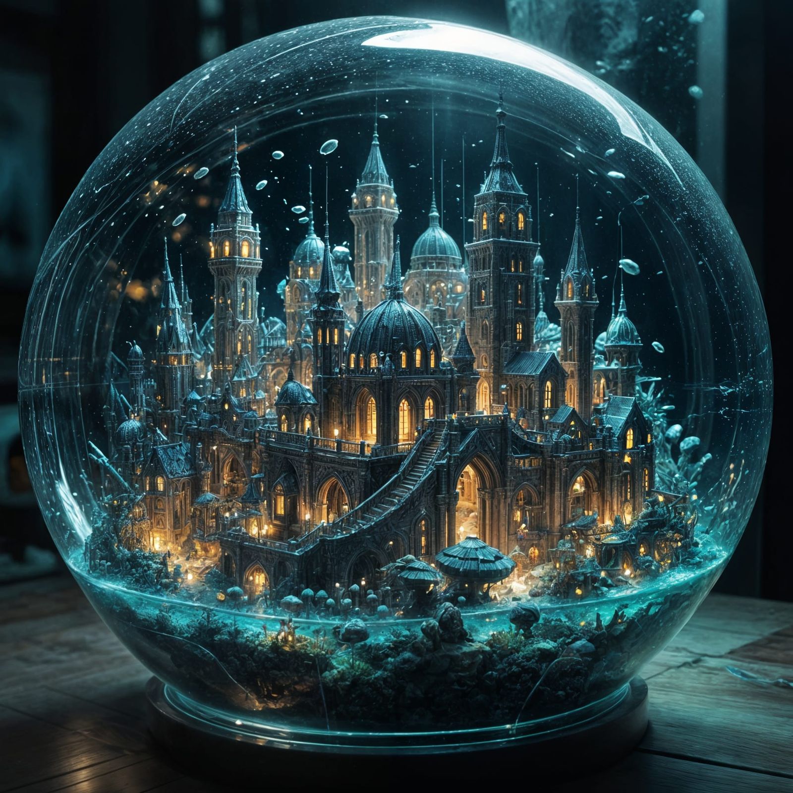 Surreal Underwater City Glows with Ethereal Light Threads