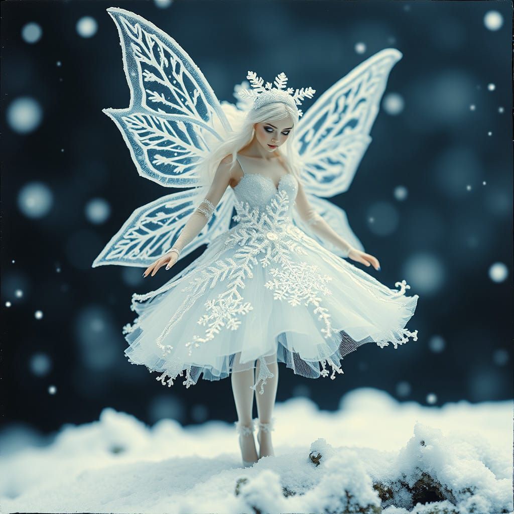 Goth Fairy in Sparkling Snowfall Scene