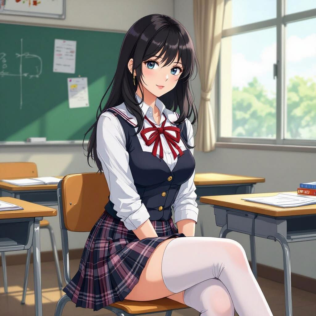 Woman in Schoolgirl Outfit in Anime Style
