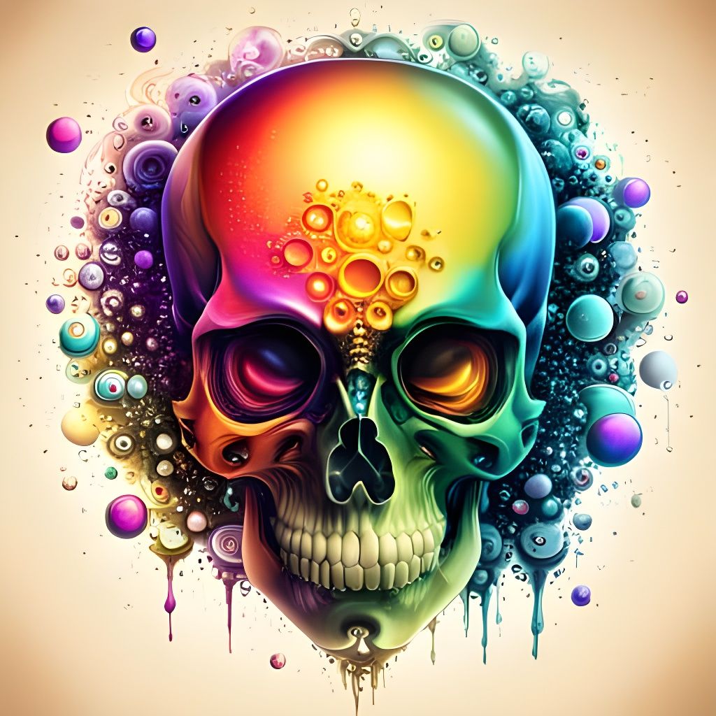 Cyberpunk Skull Made of Iridescent Bubbles