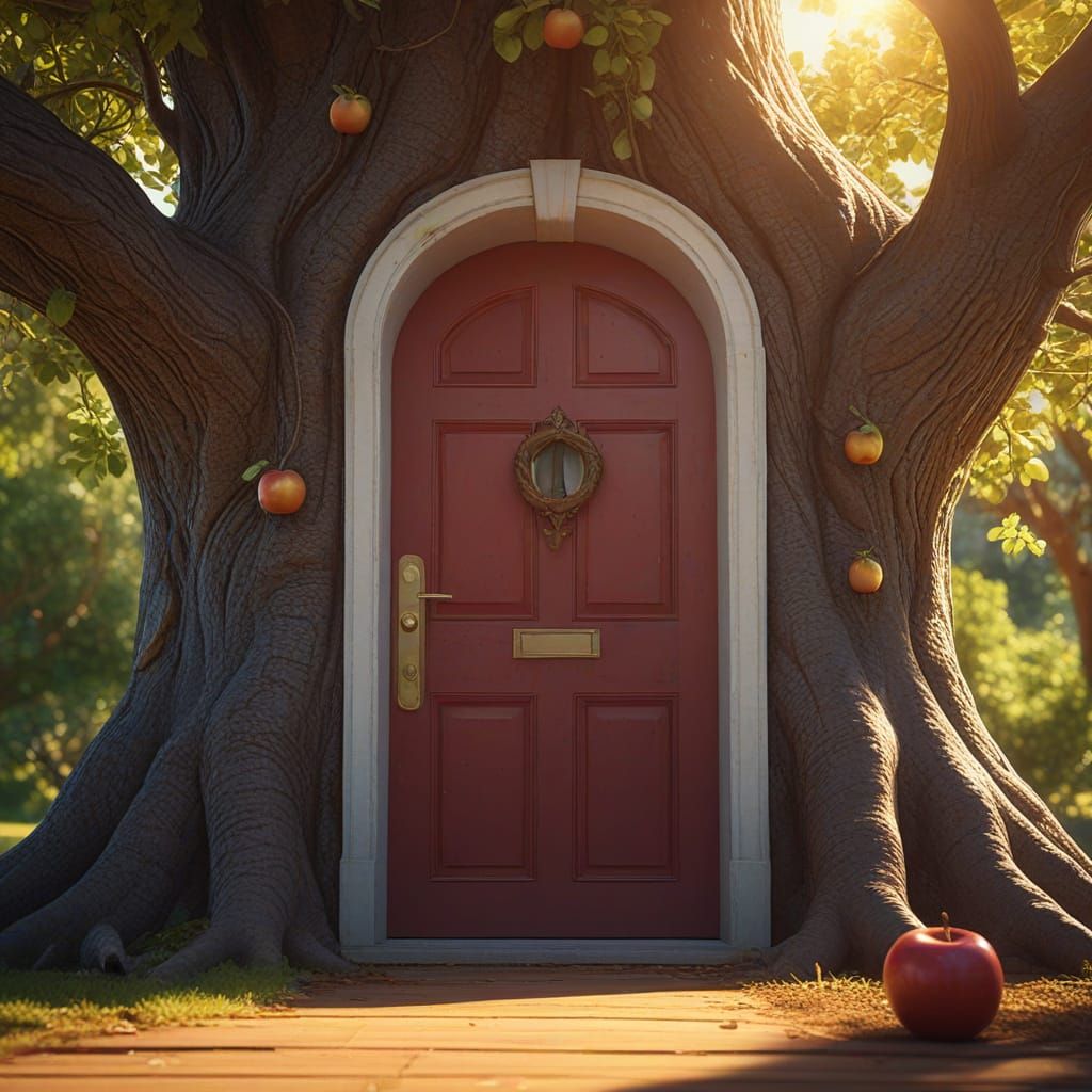 Open Door in Giant Apple Tree: Fantasy Concept Art