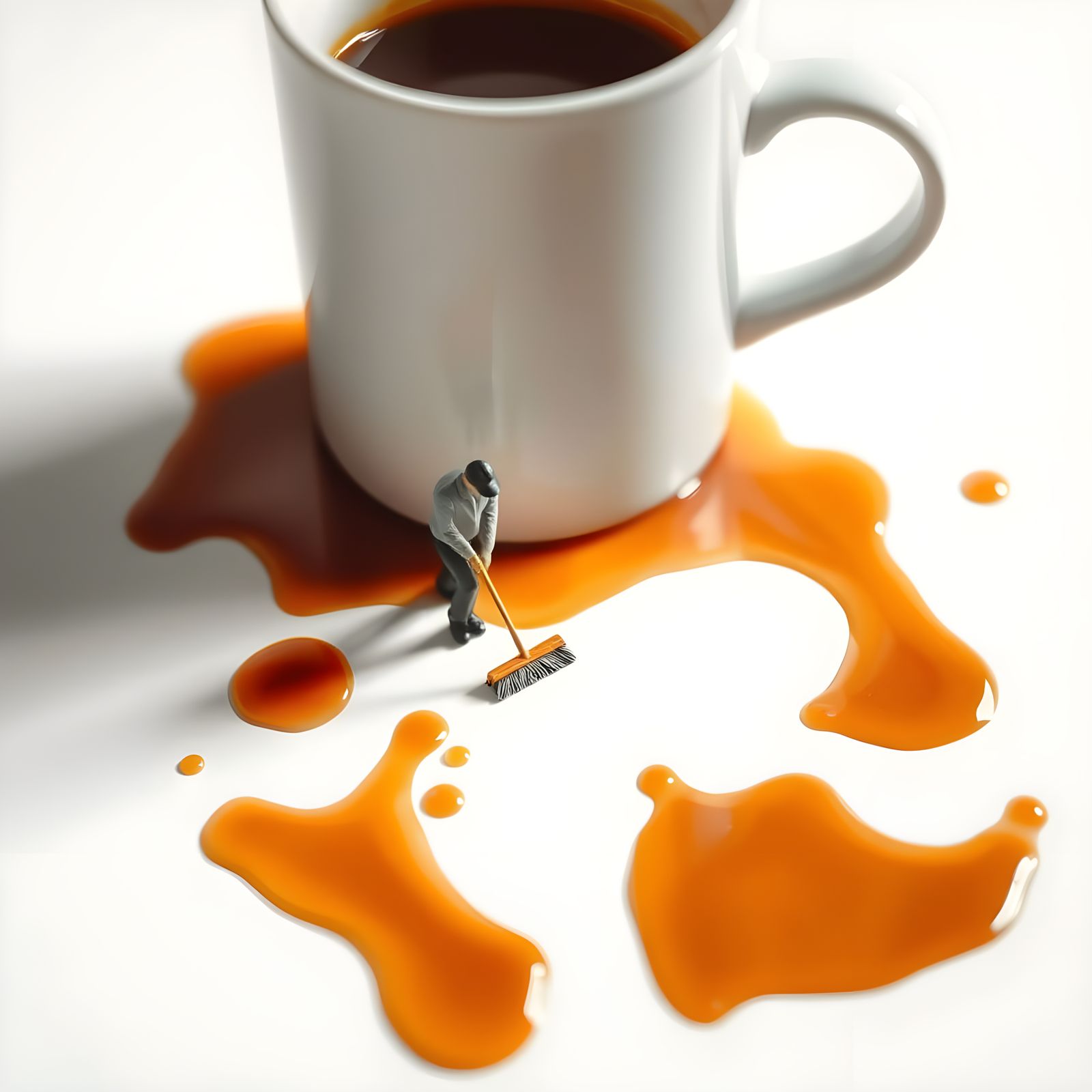 Miniature Janitor Cleaning Coffee Spill