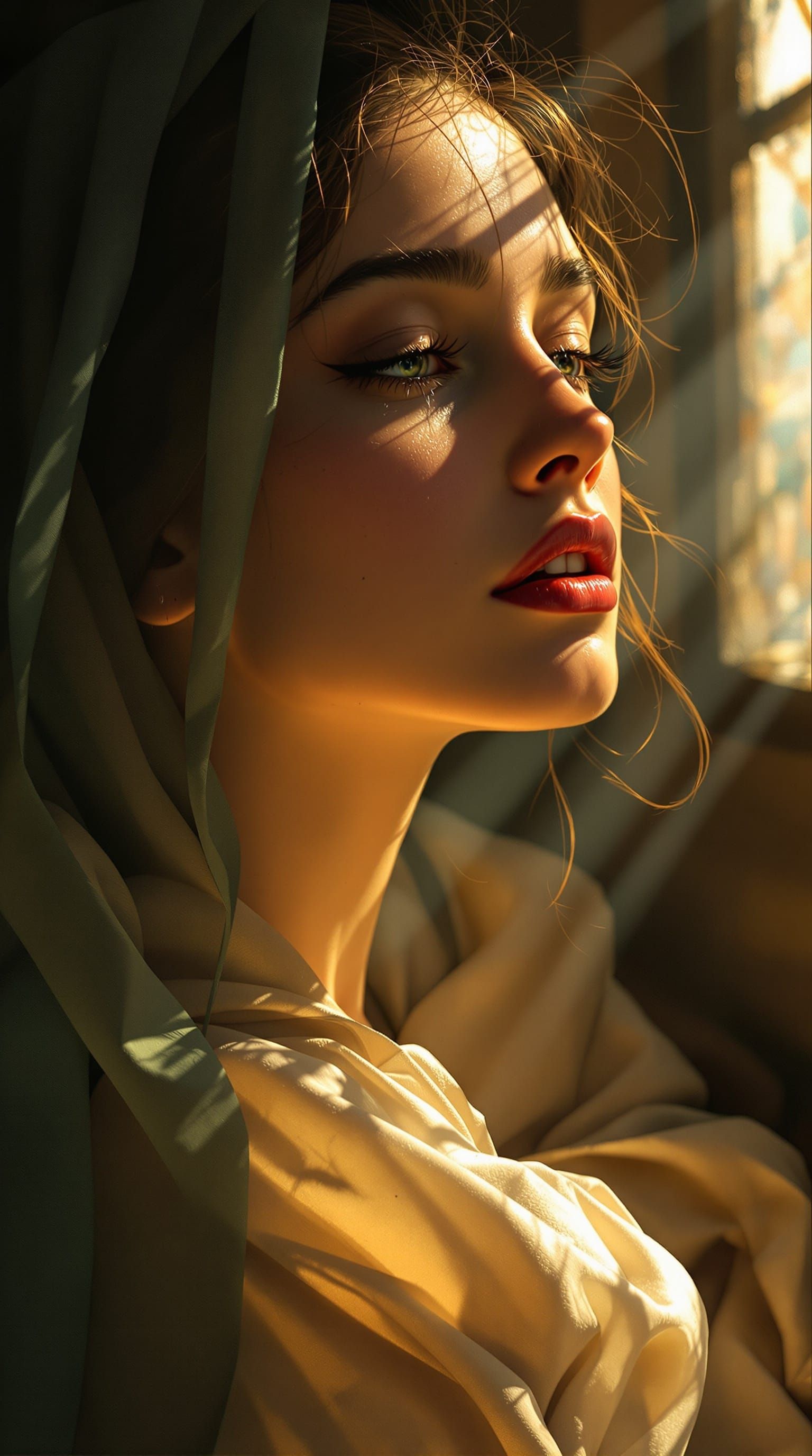 Amodini: Hopeful Eyes in Sunlight, Art Nouveau Style