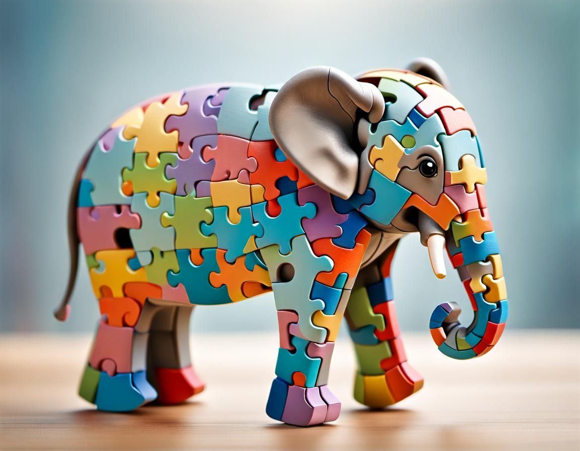 Cute Puzzle Elephant 3D Render