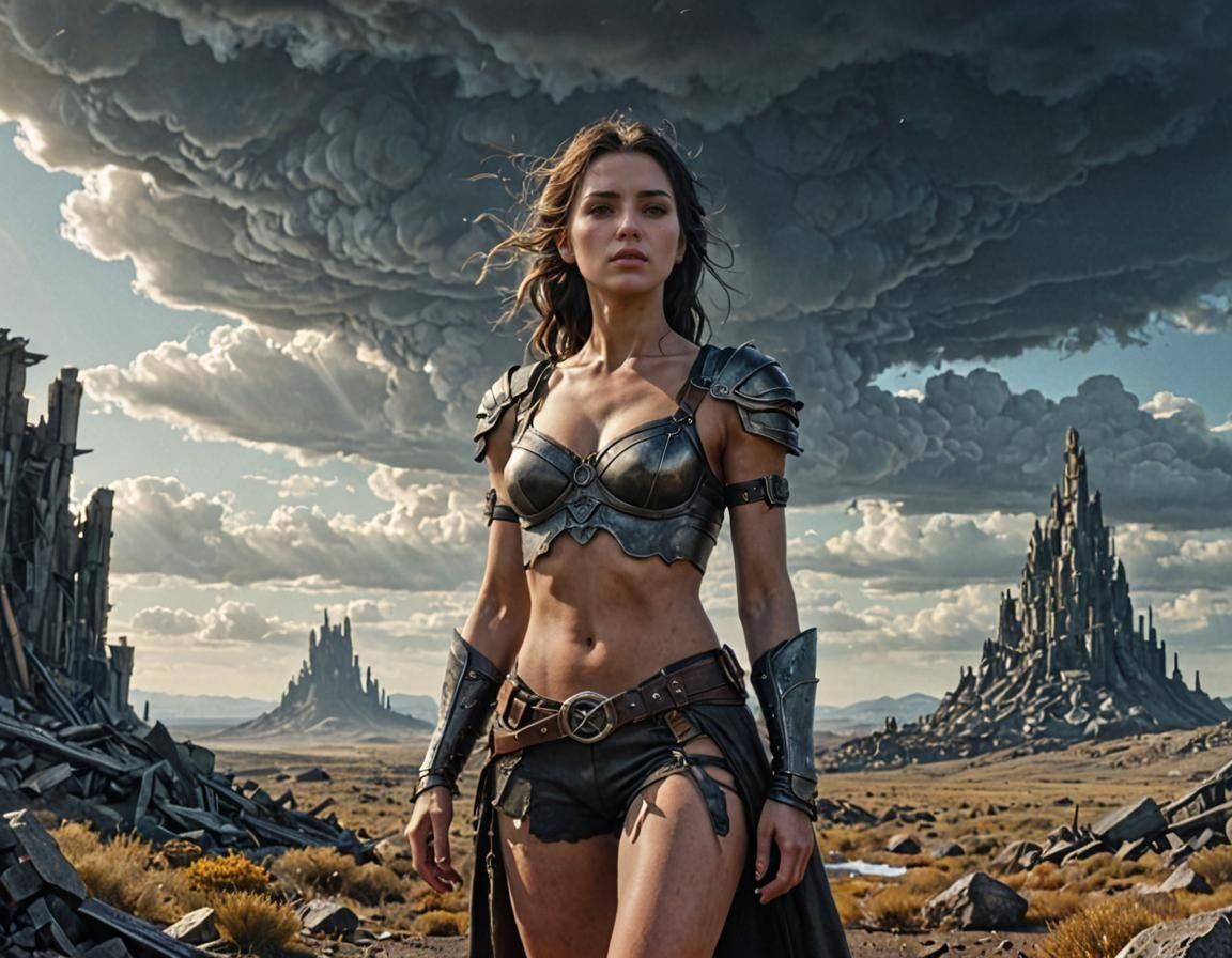 Wasteland Character in Eerie Dark Sky, Digital Art