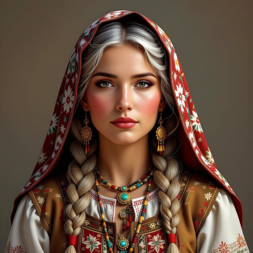 Ancient Slavic Woman as Acrylic Painting 3D Render