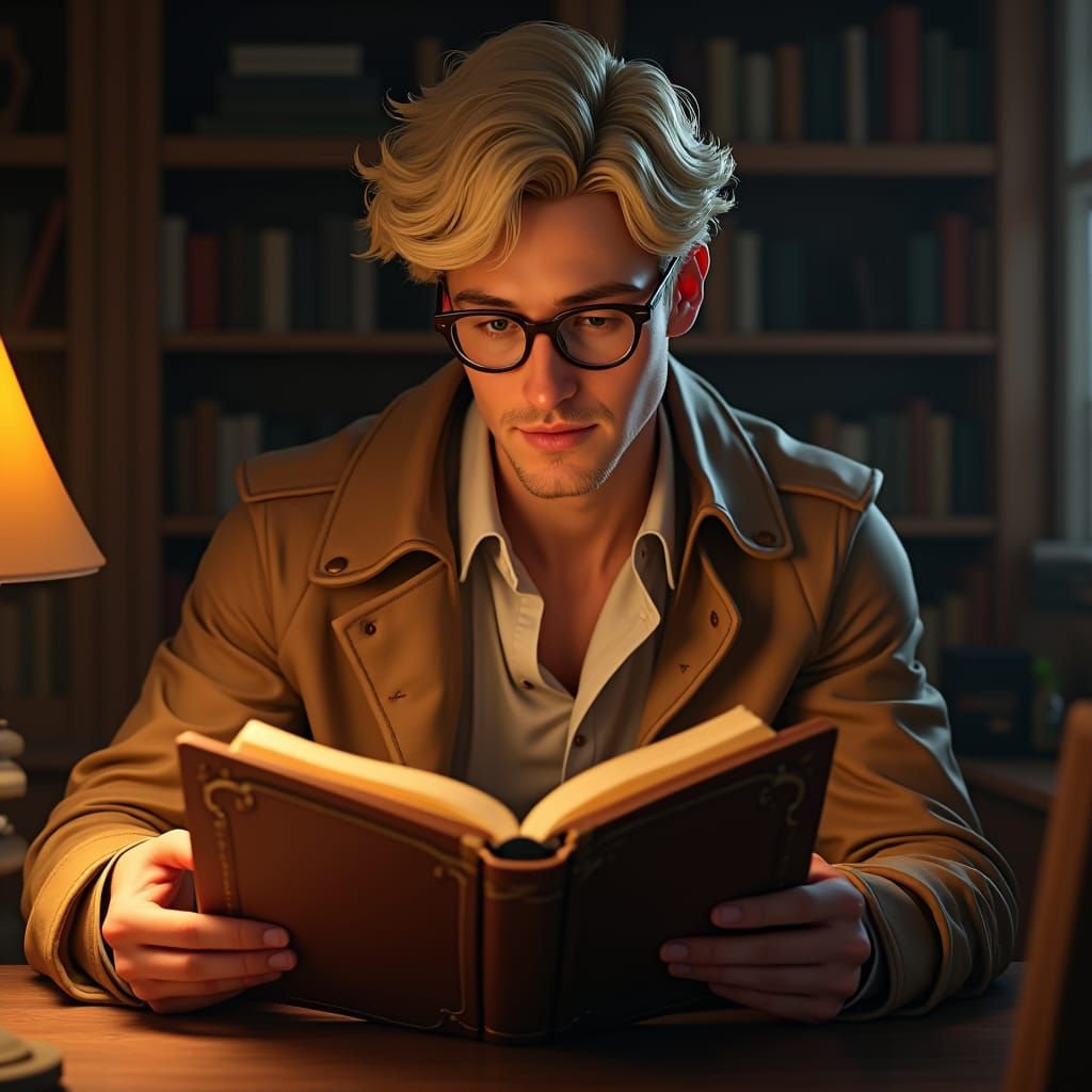 Handsome Professor Character in Warm Fantasy Setting