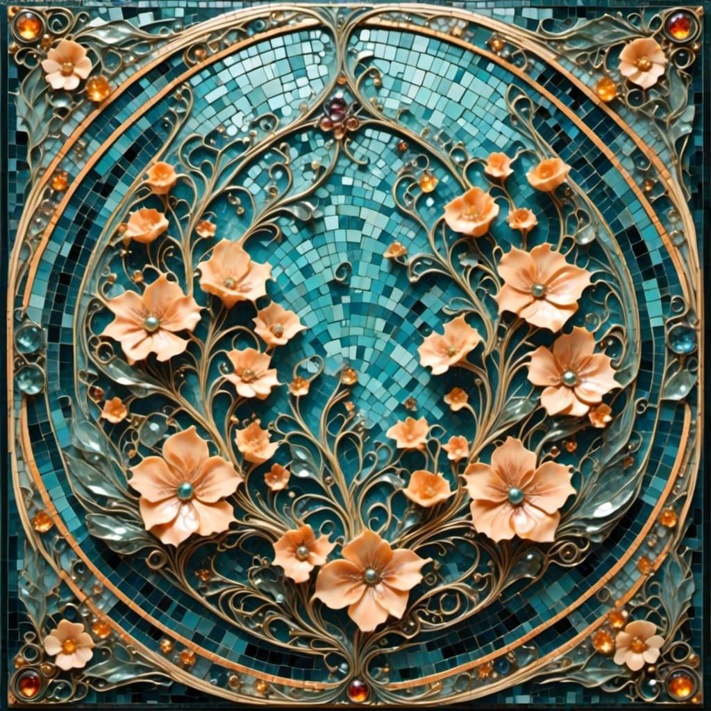 Art Nouveau Floral Pattern with Peach Flowers