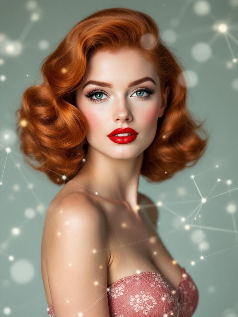 1950s Redhead Pin-Up with Neural Network Overlay