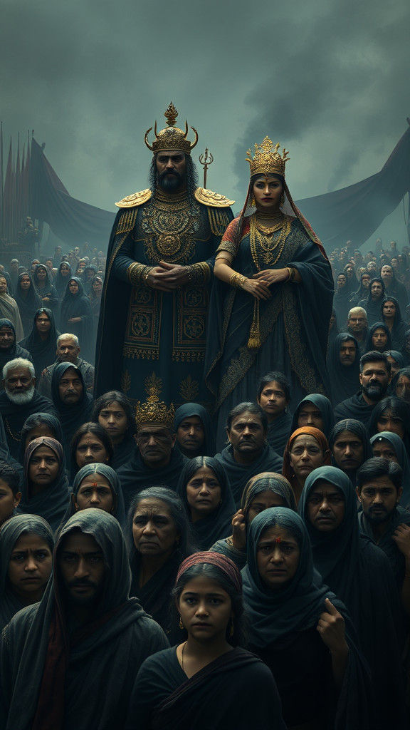 Mourning Citizens Gather Before King and Queen