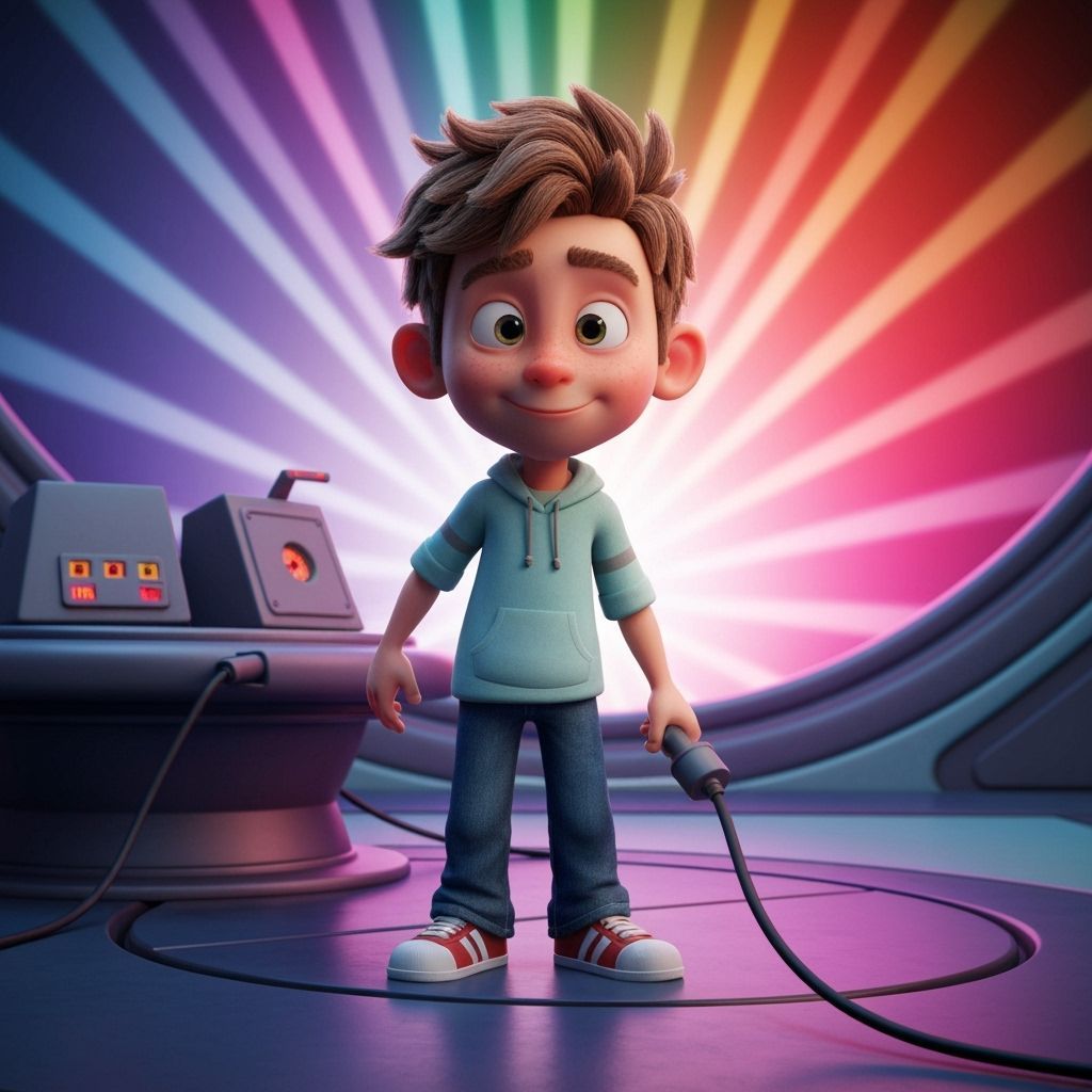 Child Unplugs Outlet in Futuristic Pixar Style