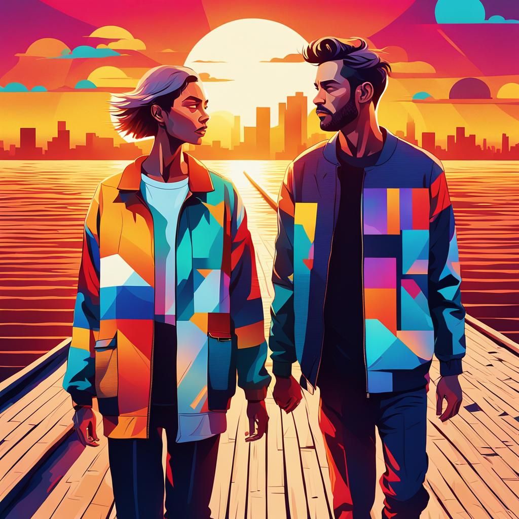 Couple at Sunset in Pop Art Style