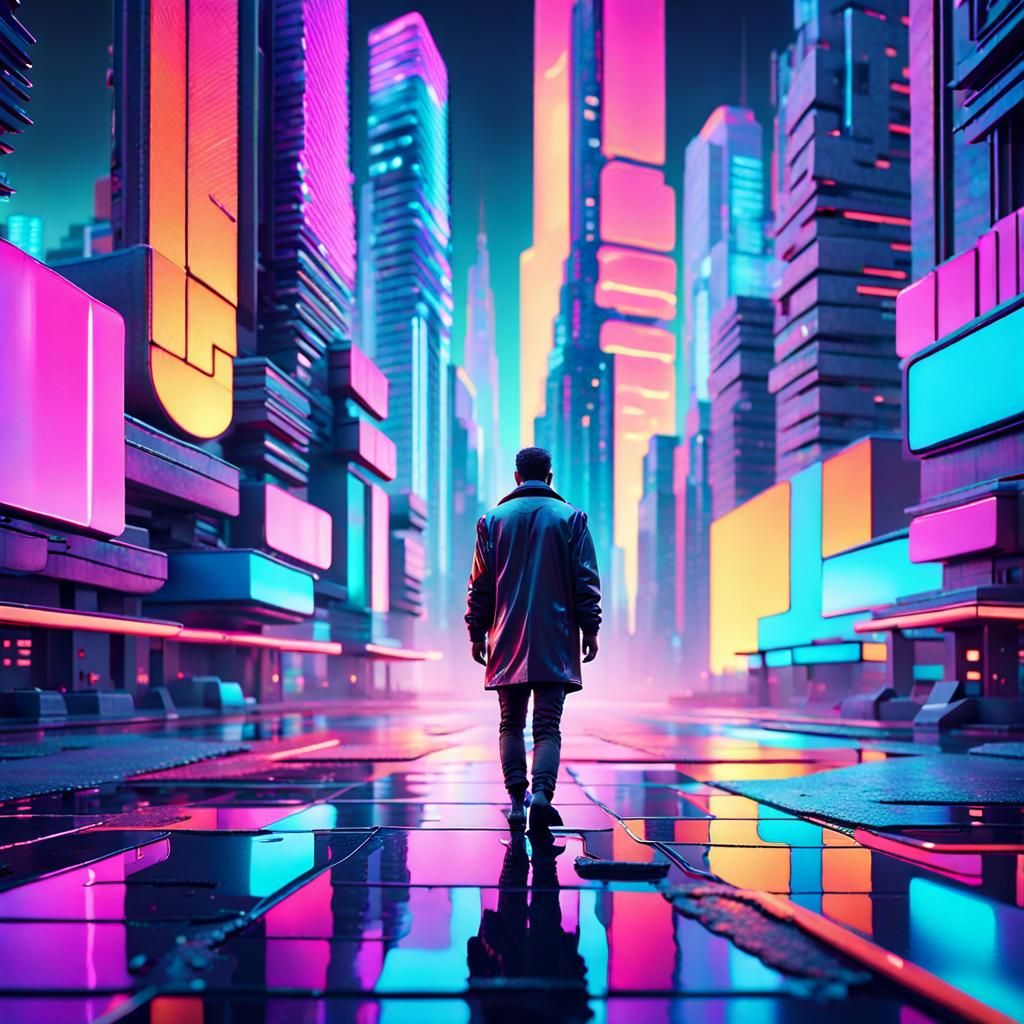 Futuristic Cityscape at Dusk in Vibrant Digital Art