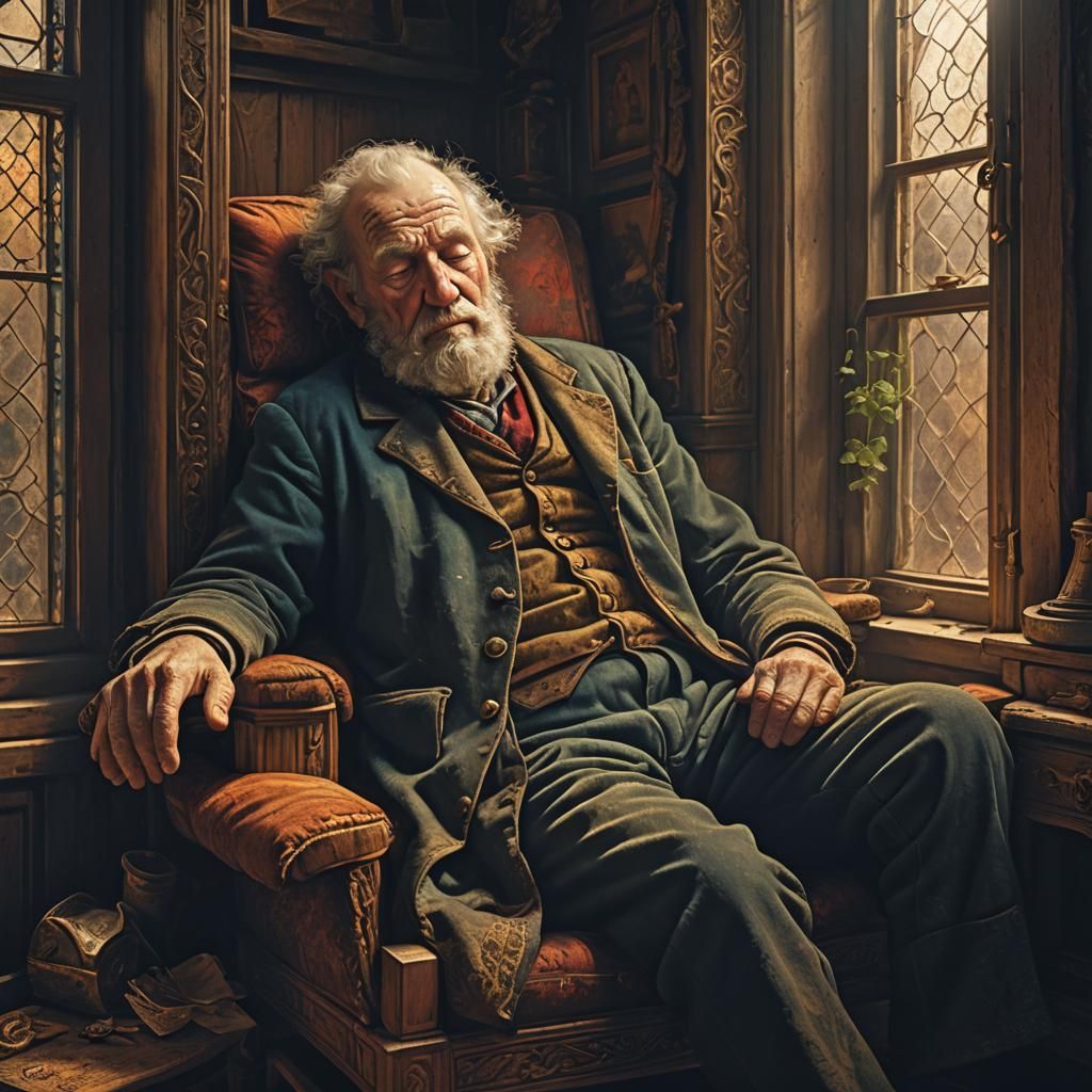 Old Man Sleeping: Detailed Matte Painting