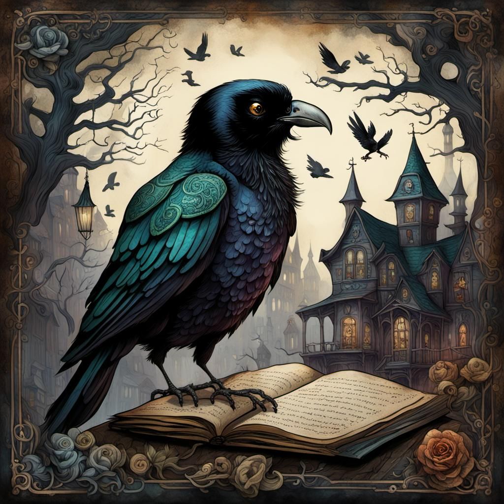 Edgar Allan Poe Portrait in Mixed Media Art Style