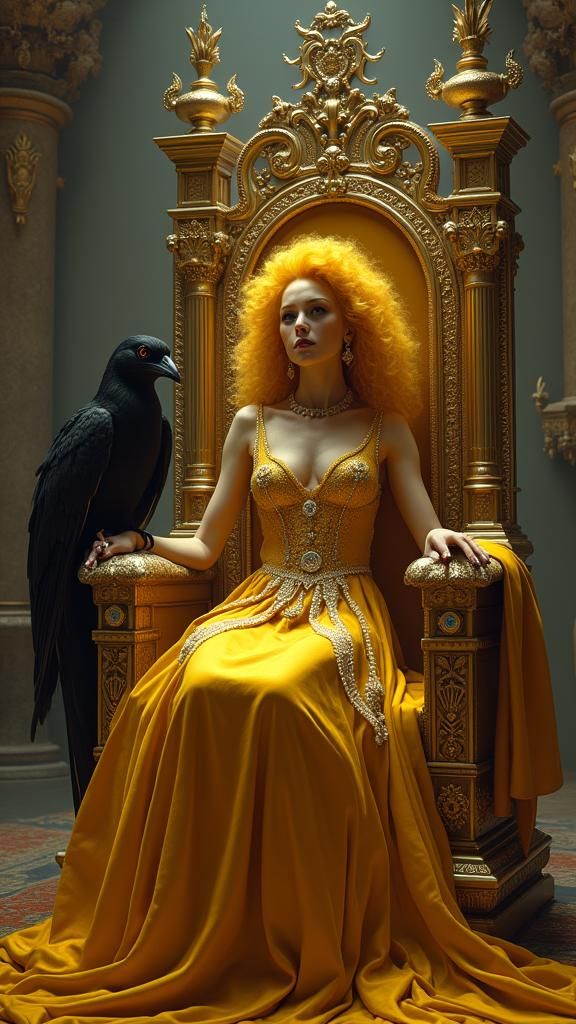 Mysterious Woman on Golden Throne with Panther