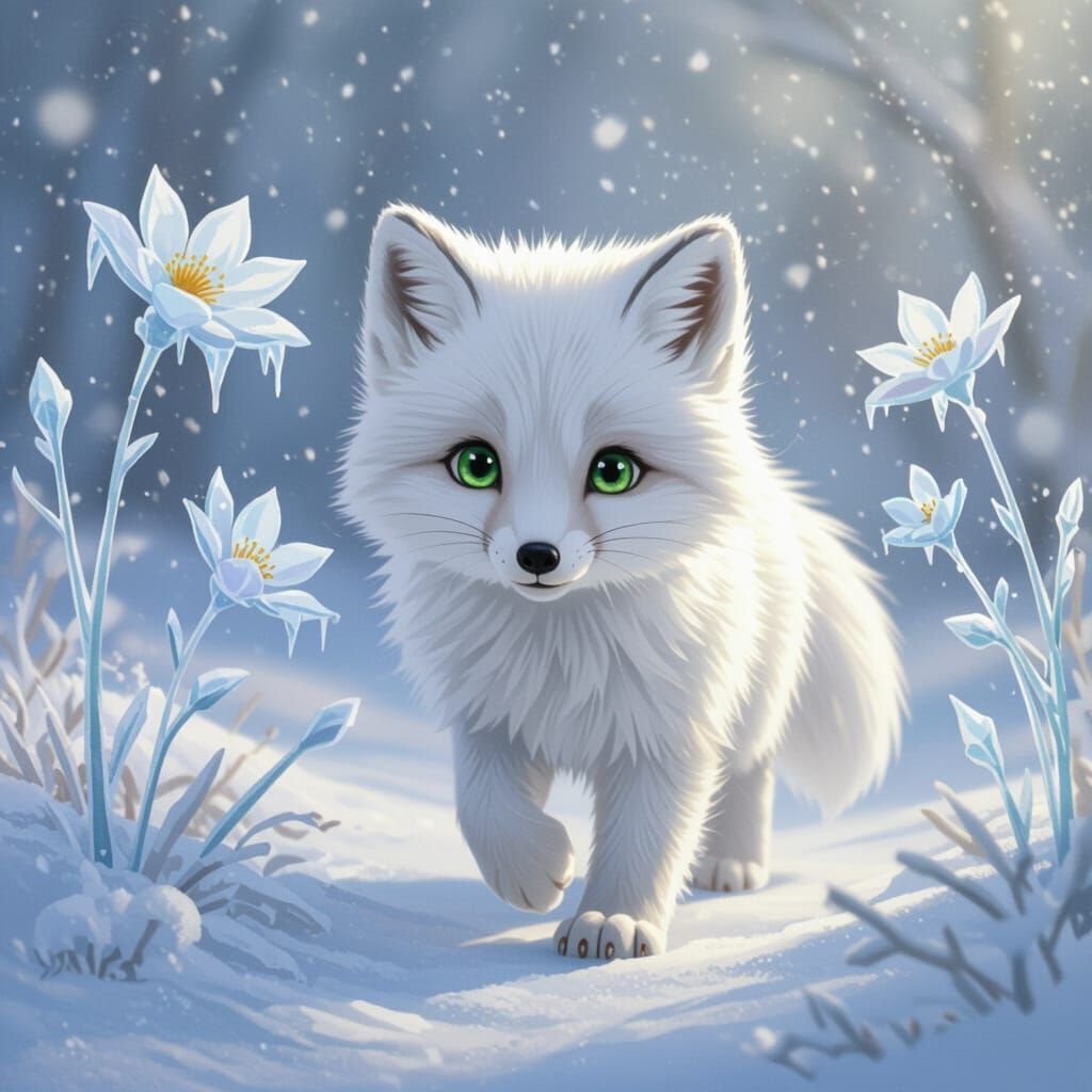 Cute Baby Arctic Fox in Snowy Wonderland