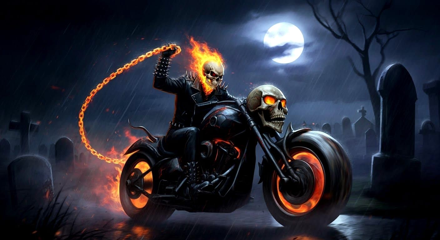 Ghost Rider on Demonic Motorcycle in Anime Style