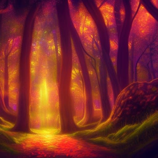 Magical Autumn Rain Scene in Fairycore Style