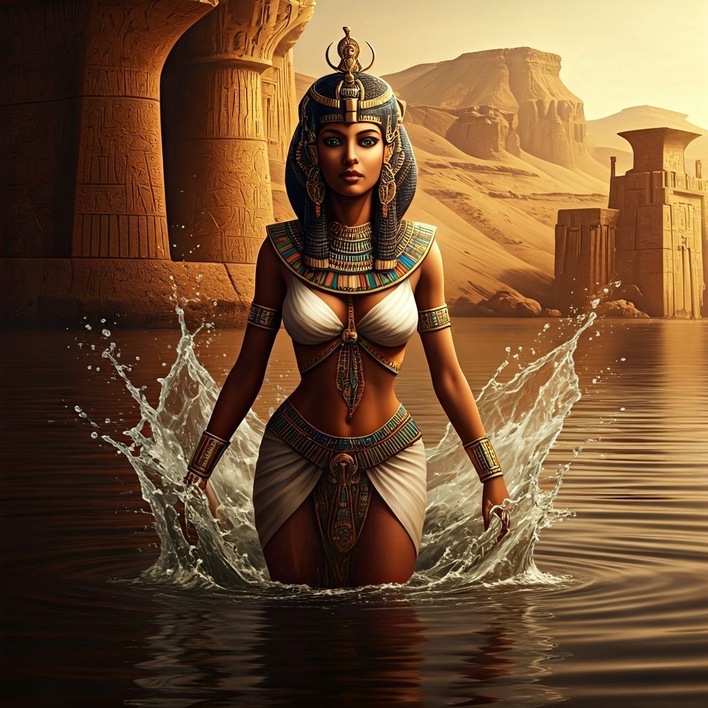 Ancient Egyptian Woman Bathes in Nile River