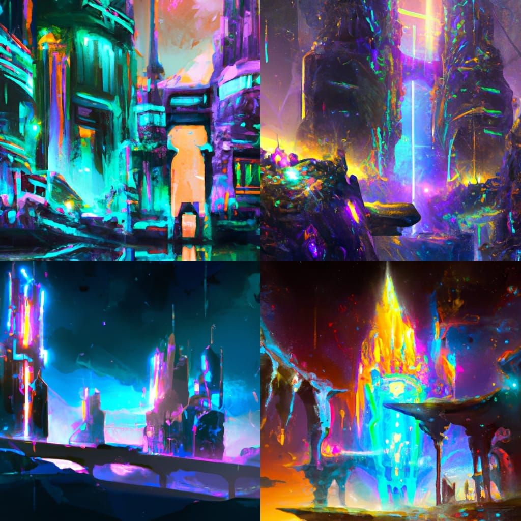 Futuristic Cyberpunk Castle in Neon Astral Illustration