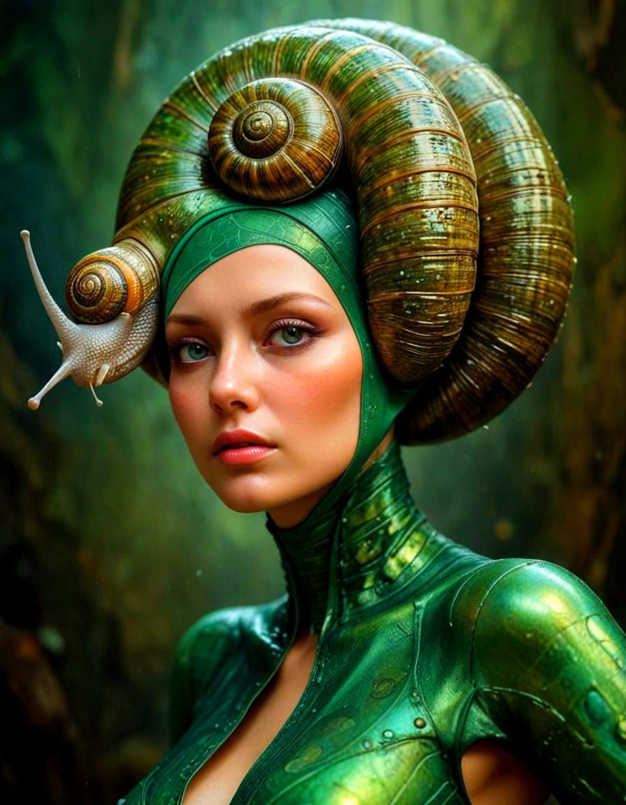 Biopunk Snail Woman in Futuristic Dystopia