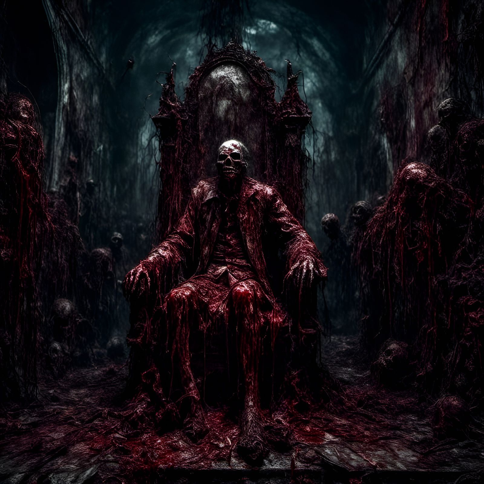 Zombie King in Crypt: Macabre Horror Illustration