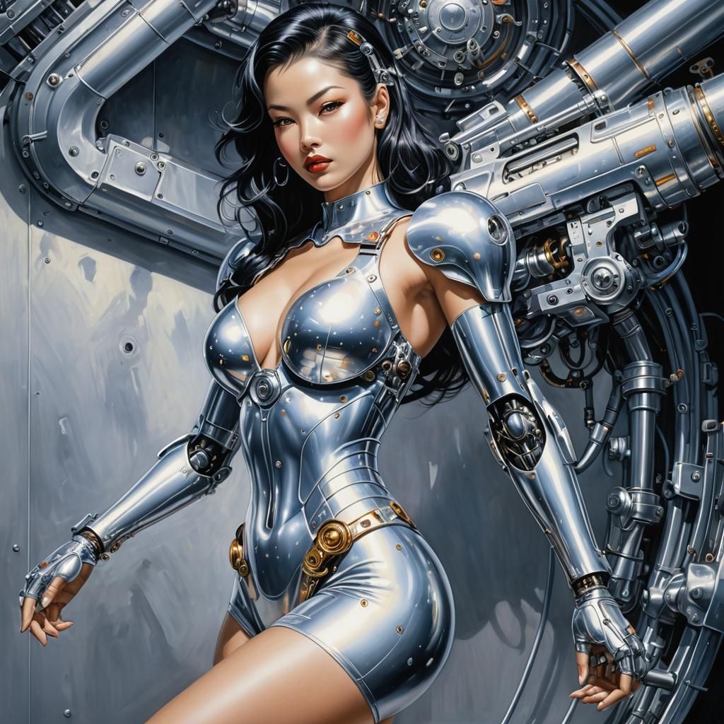 Retro Sci-Fi Cyborg Pinup in Sorayama Style