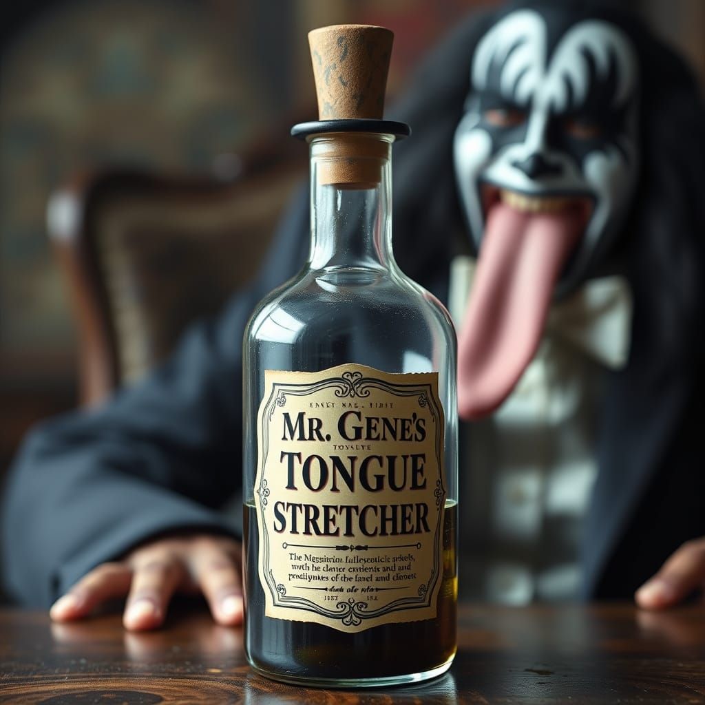 Vintage Potion Label in Elegant Style with KISS Icon Gene Si...