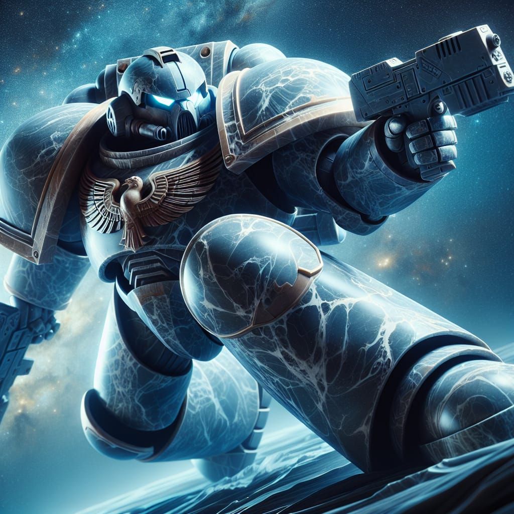 Marble Space Marine in Action, Starry Sky