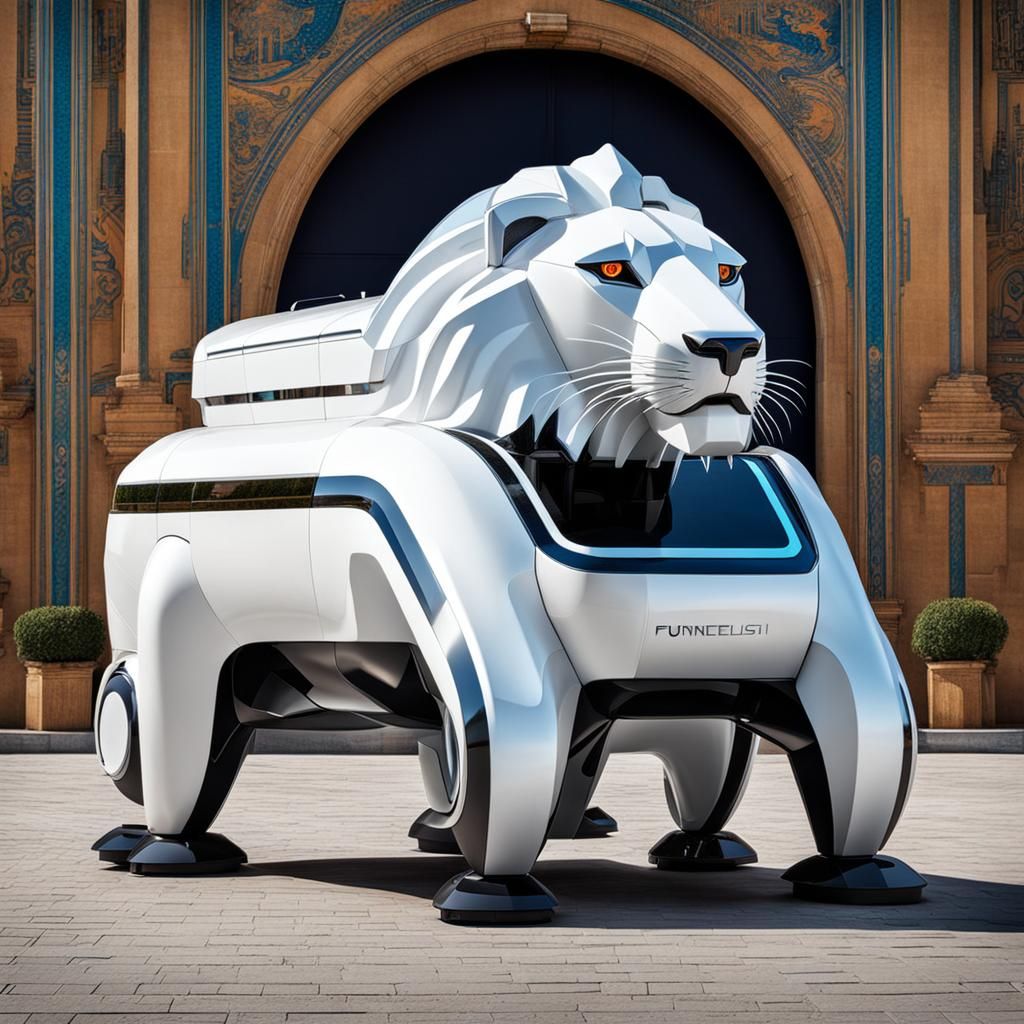 Futuristic Surreal Lion Disinfectant Vehicle