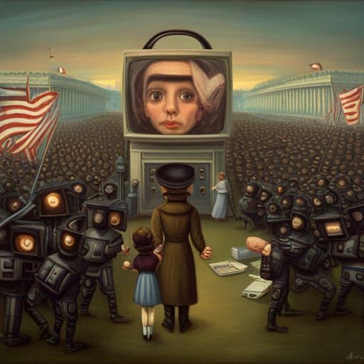Televised Revolution: A Surreal Protest in Mark Ryden Style