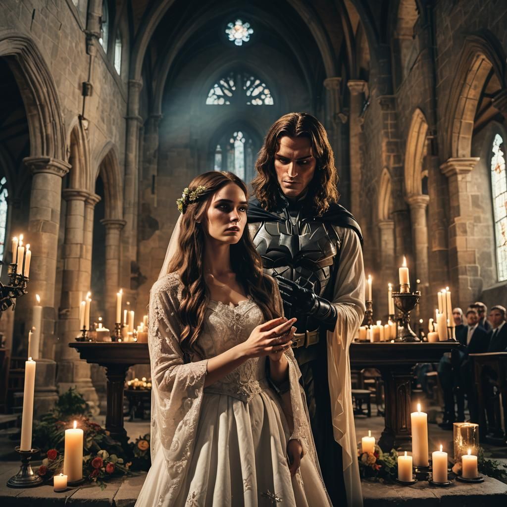 Gothic Bride and Batman in Baroque Church