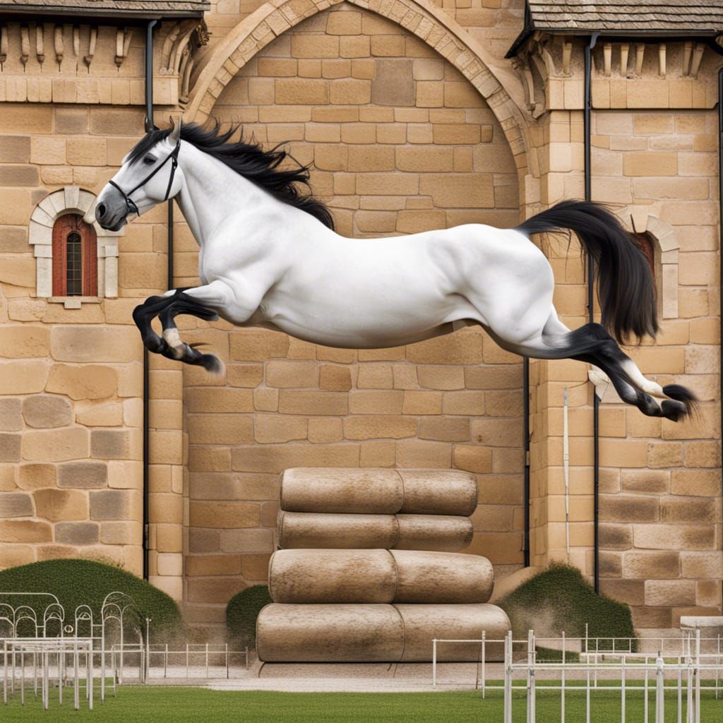 Giant Horse Jumps Over Castle Wall