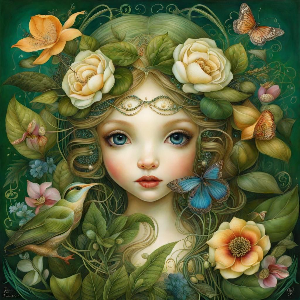 Botanical Forest Illustration in Art Brut Style