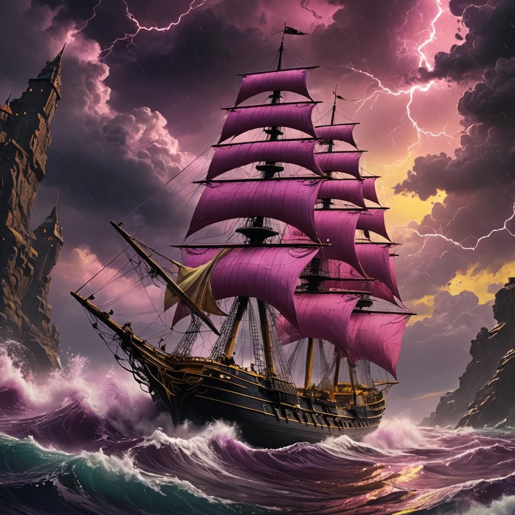 Ship in Aggressive Storm: Dark Fantasy Concept Art