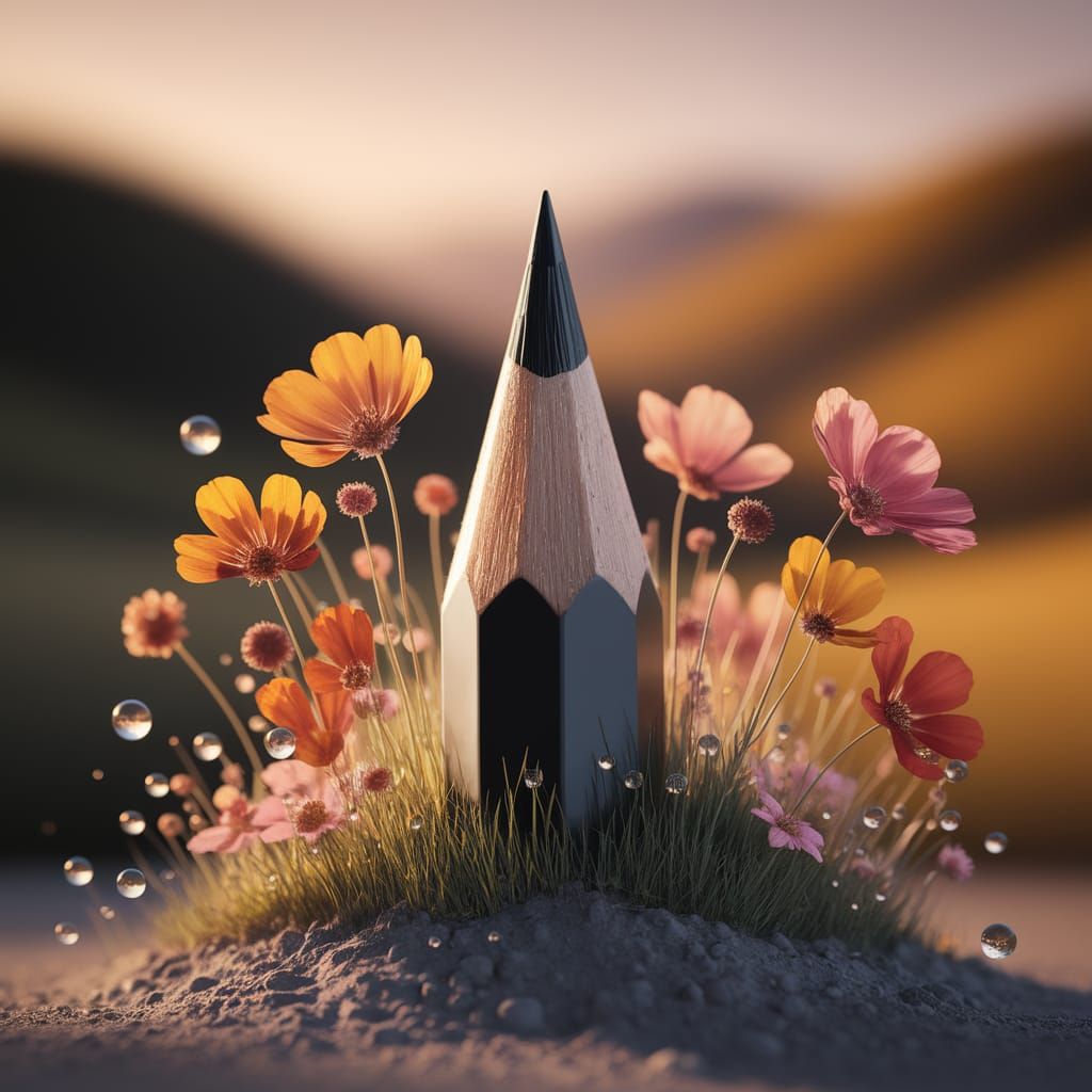 Pencil Tip Transforms Into Vibrant Botanical Meadow