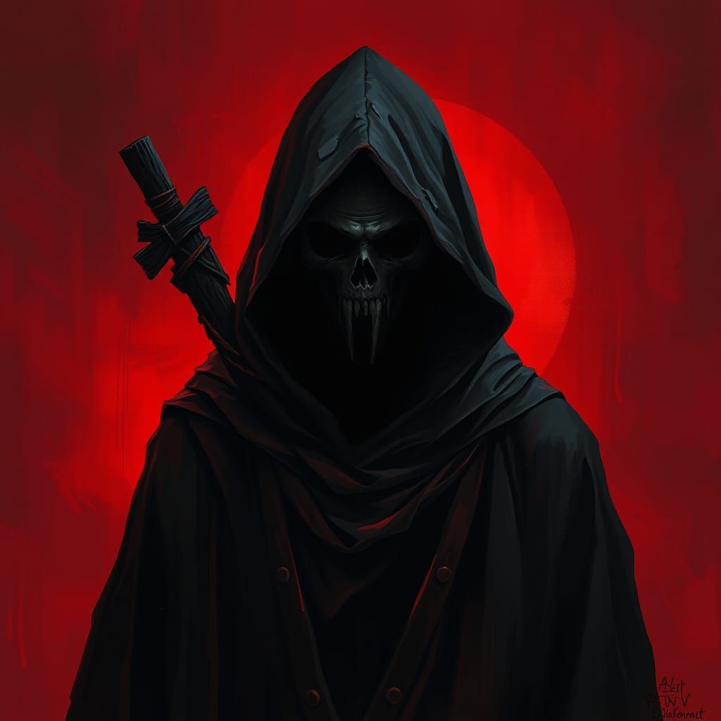 Ominous Reaper in Fiery Digital Painting