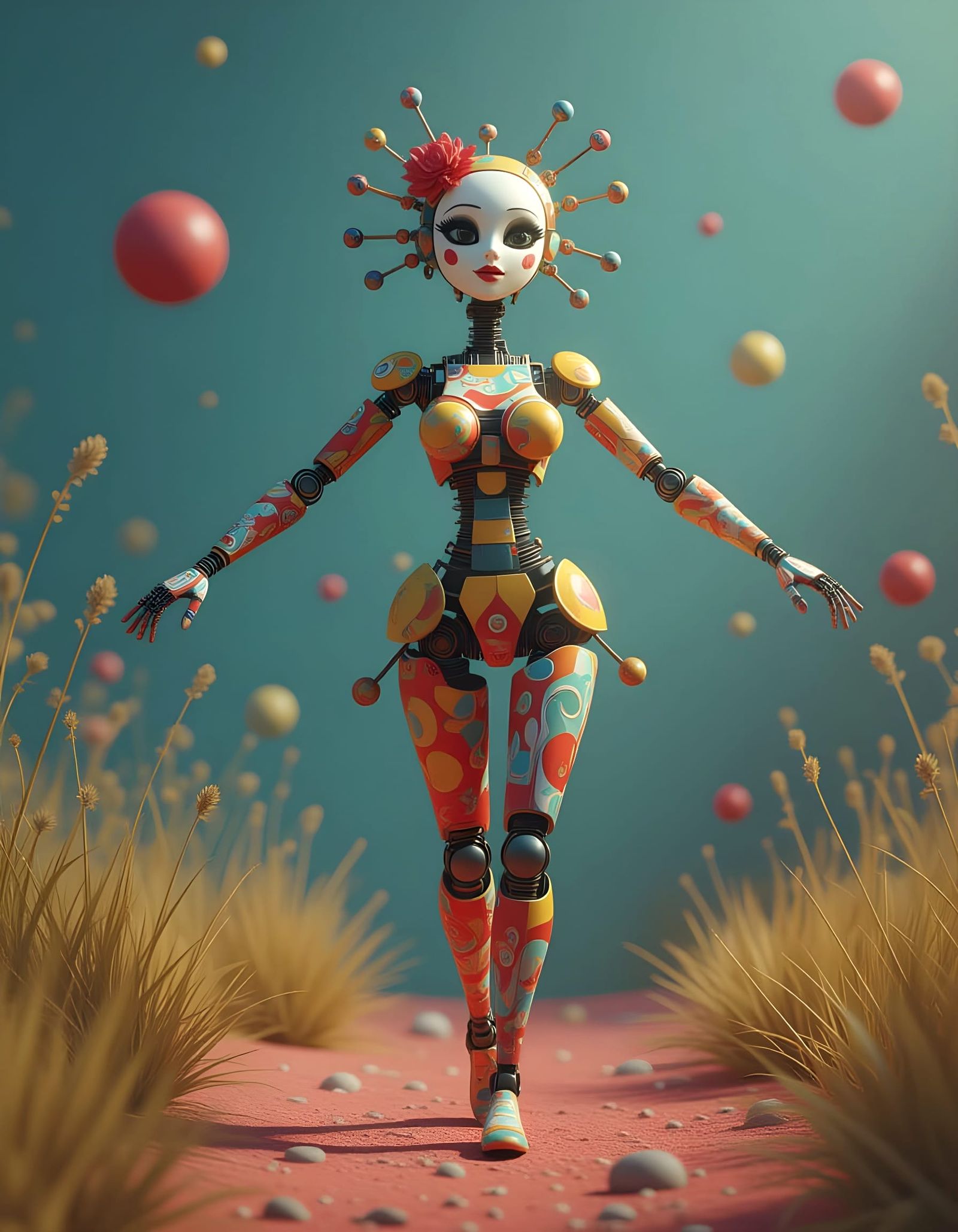 Stick-Figure Molecule Woman: Simplistic Matte Painting