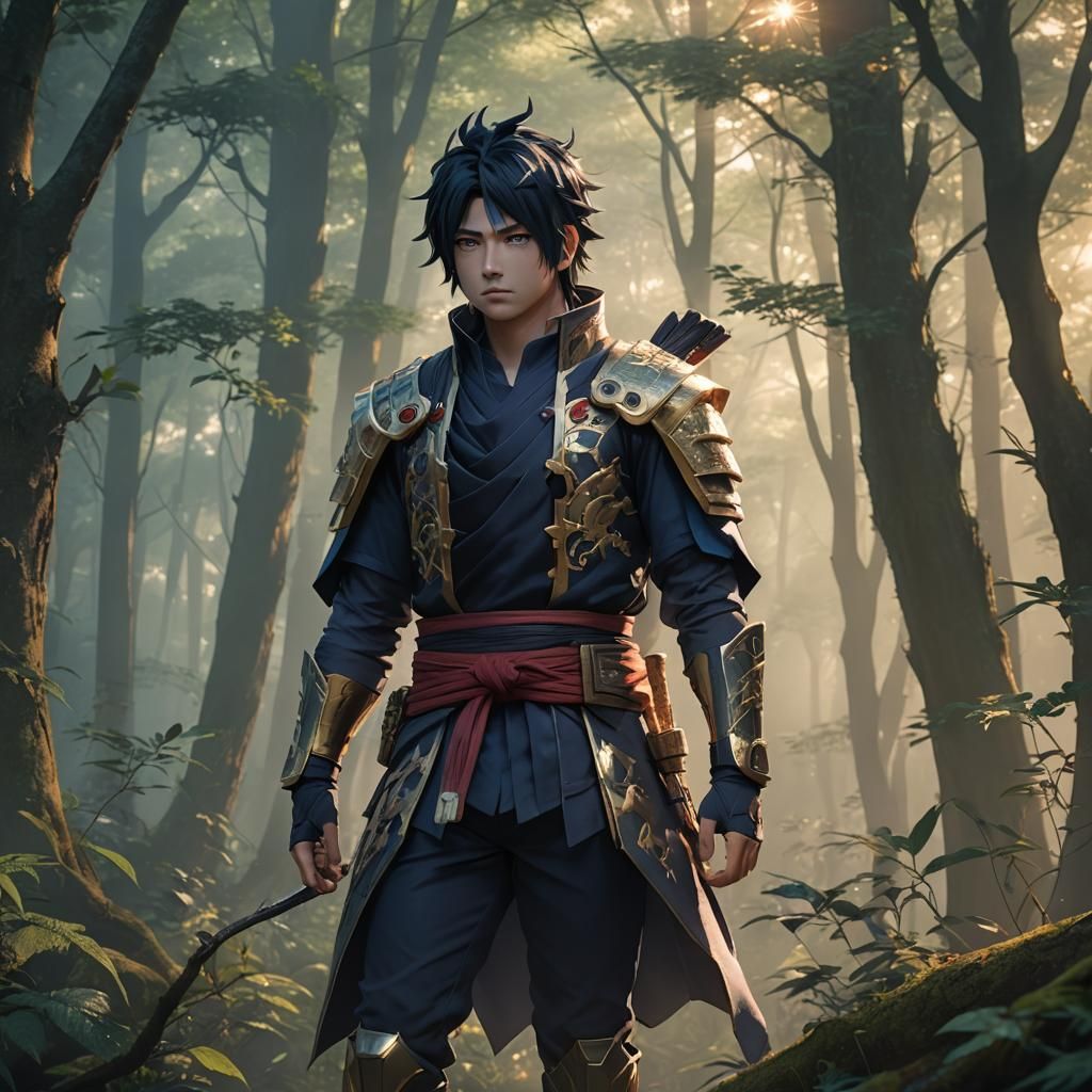 Sasuke in Misty Forest: Realistic Anime Art