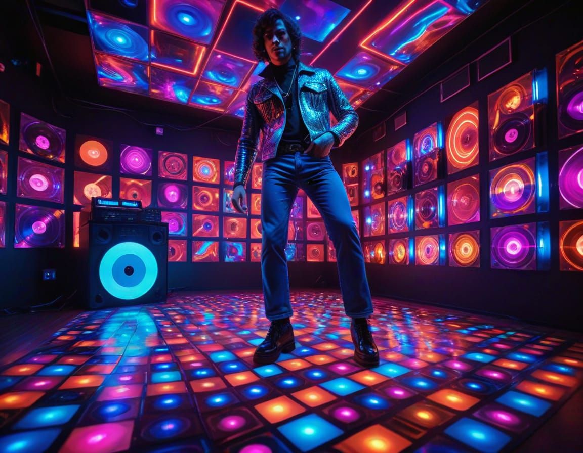 Neon Disco Dance Floor in Retro Funk Style