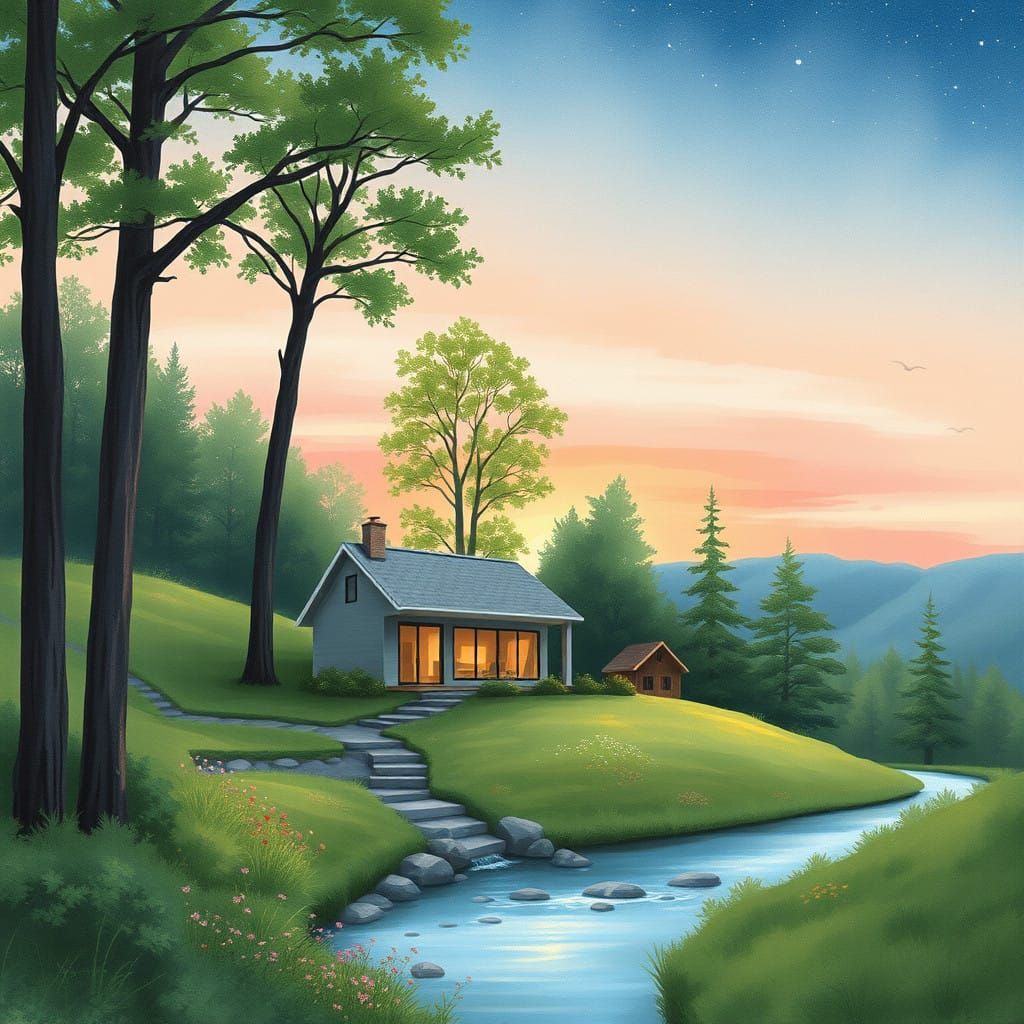 Cozy Hillside Cottage at Sunset