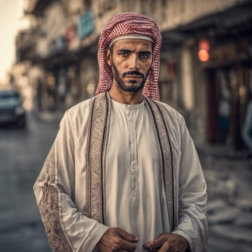 Man in Traditional Arabic Wear, Amman City Portrait