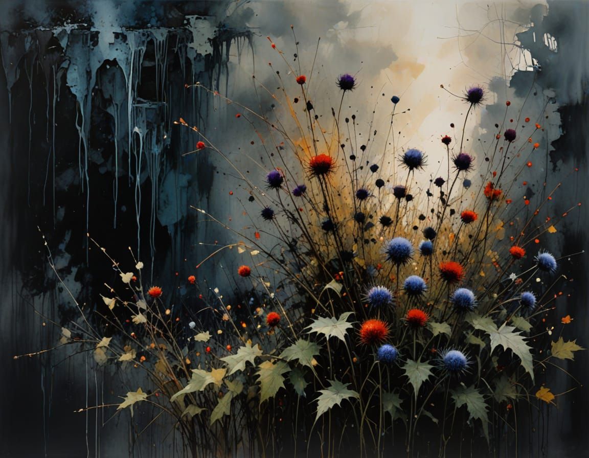 Surrealistic Waterfall Painting in Geometric Abstract Style