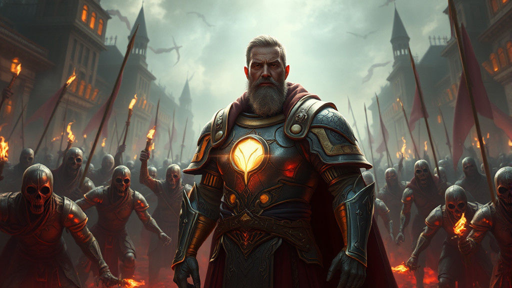 Holy Warrior Battling Undead Army in City