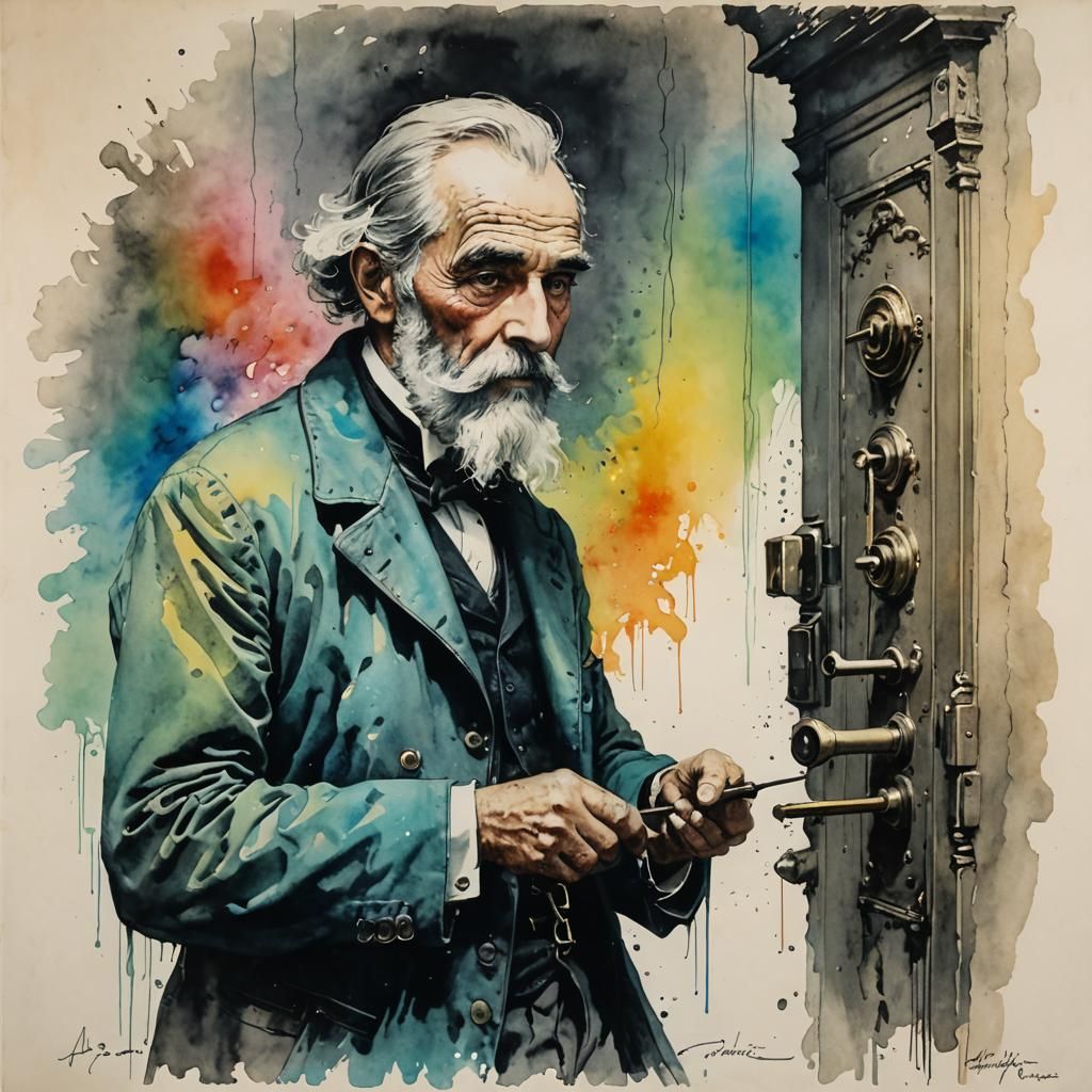 Locksmith Portrait in Ethereal Rainbow Grunge Style