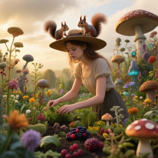 Magical Garden Tender with Squirrels on Hat
